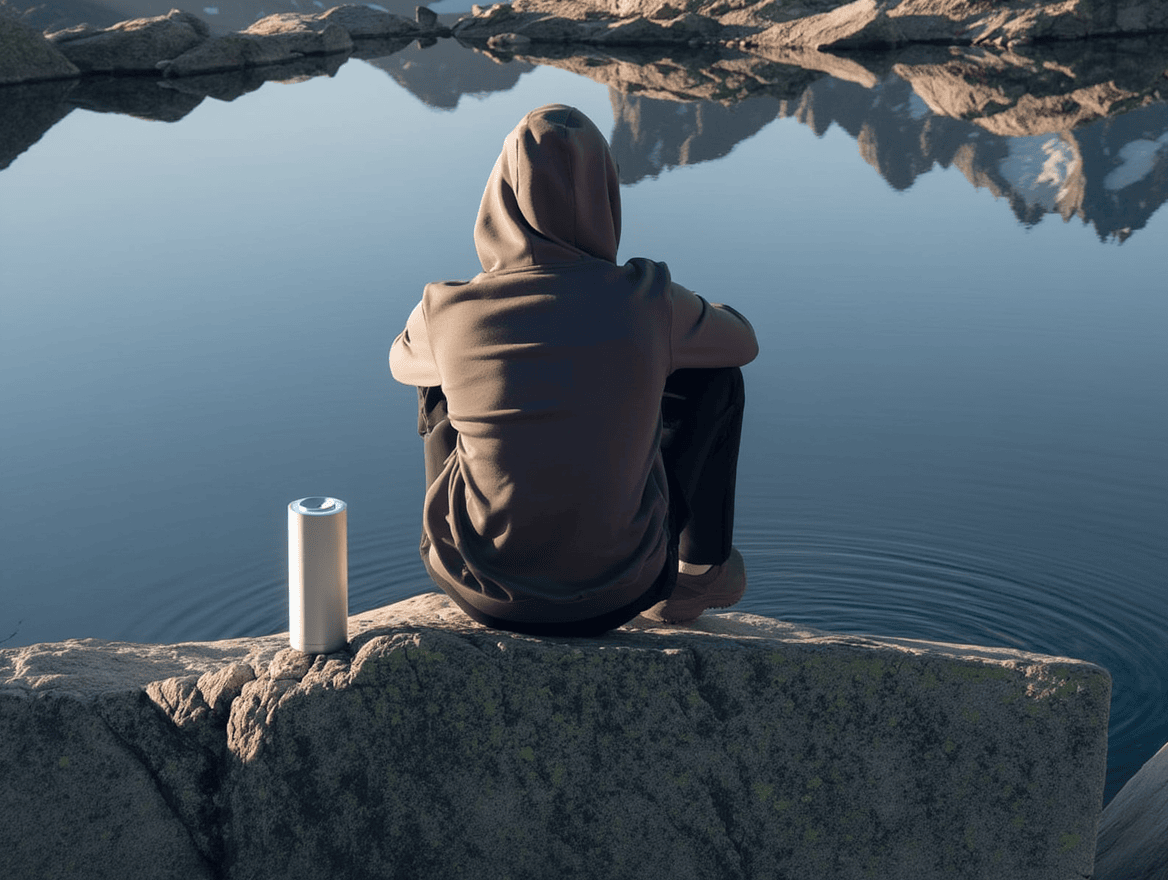 Thermal bottle by lake